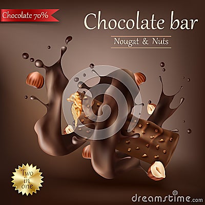 Sweet chocolate bar with spiral melted chocolate Vector Illustration