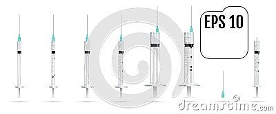 Vector realistic syringe with needle, isolated on white Vector Illustration