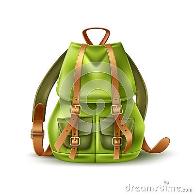 Vector realistic tourist backpack leather straps a Vector Illustration