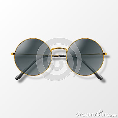 Vector Realistic Trendy Round Frame Glasses Closeup Isolated. Sunglasses, Optics, Lens, Vintage Eyeglasses in Front View Vector Illustration