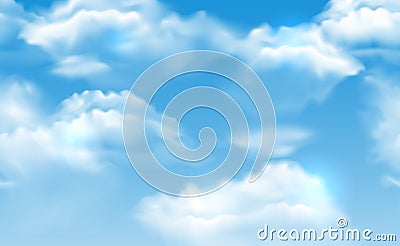 Vector realistic vibrant blue sky with fluffy white clouds seamless banner Vector Illustration