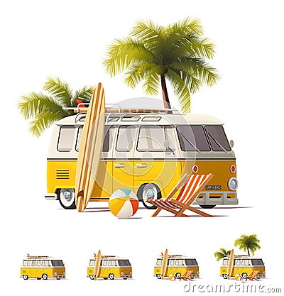 Vector realistic vintage hippie van icon set Vector Illustration