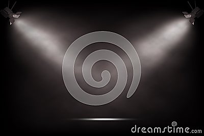 Vector realistic vintage spotlights. Theater or show stage background. Vector Illustration