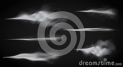 Vector realistic water spray, white detailed smoke mist of atomizer on the dark alpha transperant background. Vector Illustration
