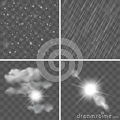 Vector realistic weather texture set - snow, rain, overcasted sk Vector Illustration