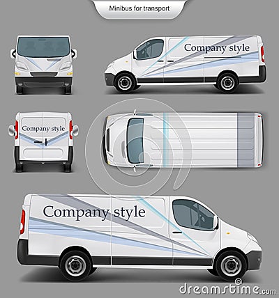 White minivan top. front, back, side view Vector Illustration