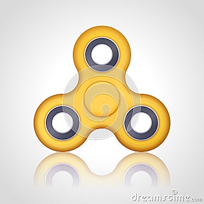 Vector realistic yellow hand fidget spinner toy stress relieving on white background. Anti stress and relaxation fidgets Vector Illustration