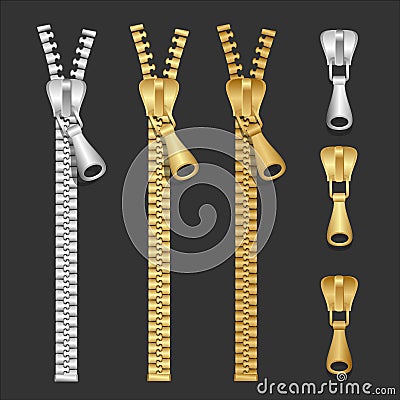 Vector realistic zippers type set Vector Illustration