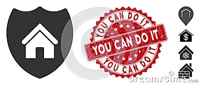 Realty Insurance Icon with Scratched You Can Do It Seal Vector Illustration