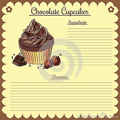Vector recipe. Chocolate cupcake Vector Illustration