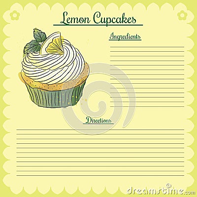 Vector recipe. Lemon cupcake Vector Illustration