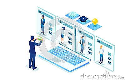 Vector of a recruiter reviewing cv of online applications Vector Illustration