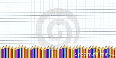 Vector rectangle down line border made of colorful wooden pencils on graphing paper Vector Illustration