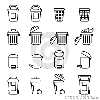 Vector recycle bin trash and garbage icons set with white background. Vector Illustration