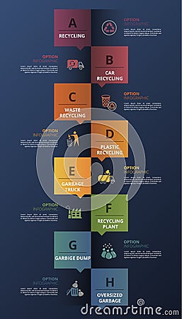 Infographic Recycling template. Icons in different colors. Include Recycling, Trash Container, Burnable Trash, Oversized Vector Illustration