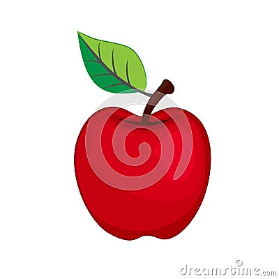 Vector Red Apple with Leaf icon on white background Cartoon Illustration