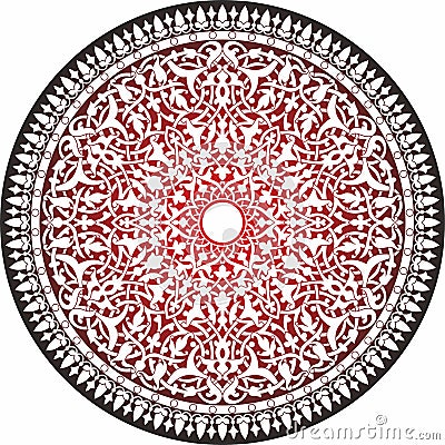 Vector red arabic national round ornament. Vector Illustration