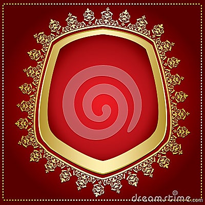 Vector red background with gold frame and transparent shadow Vector Illustration