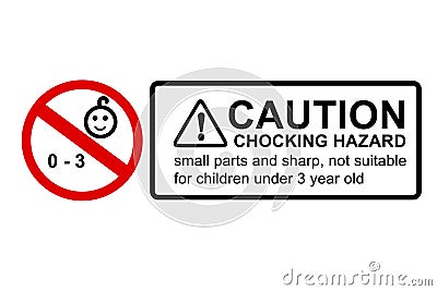 Simple Vector Red Black, Caution Sign, Warning or Caution Hazard not suitable for children under 0 - 3 year old, contain small and Vector Illustration
