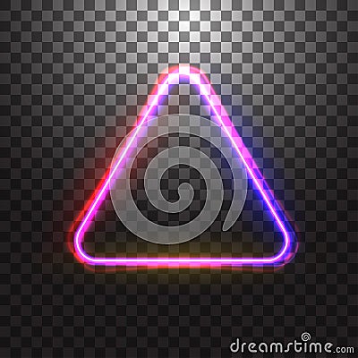 Vector red and blue neon glowing triangle frame with round corner. Isolated on transparent background. Vector Illustration
