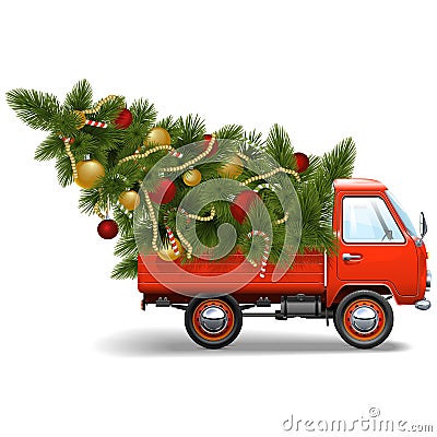 Vector Red Christmas Truck Vector Illustration