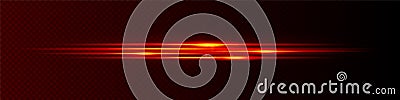 Vector red fire glowing lines effect. Straight fast light. Acceleration speed motion. Horizontal rays of light. Isolated Vector Illustration