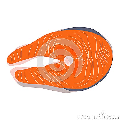 Vector red fish steak isolated on white background. A piece of trout, chum salmon, salmon or pink salmon. Vector Illustration