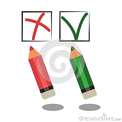 Vector Red and Green Pencil, wrong and right choice Stock Photo