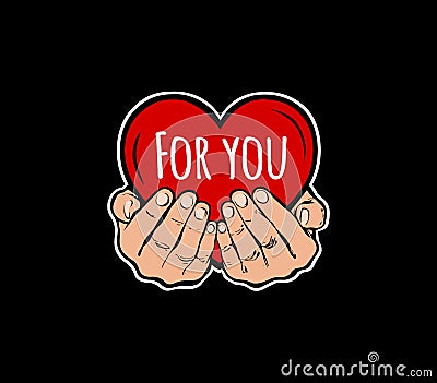 Vector Red heart in hands.Vector heart.For you. Stock Photo