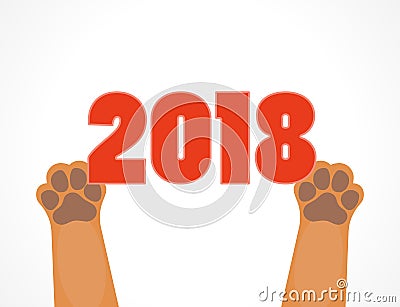 Vector red numbers 2018 with dog paws Vector Illustration