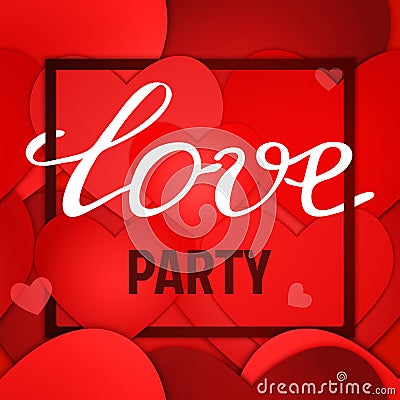 Vector red paper hearts background for Valentines party poster design. Vector Illustration