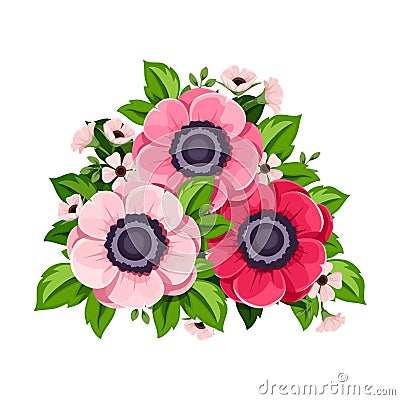Red and pink anemone flowers. Vector illustration. Vector Illustration
