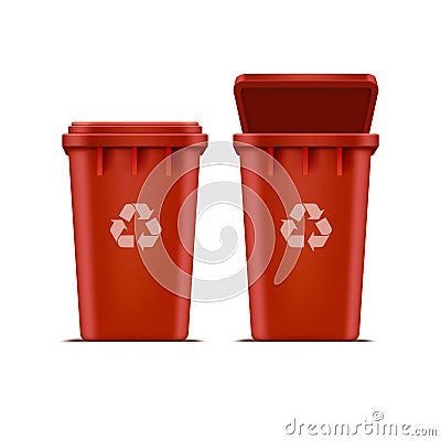 Vector Red Recycle Bin for Trash and Garbage Vector Illustration