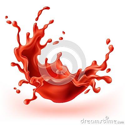 Vector red juice splashing, paint drops, tomato. Vector Illustration