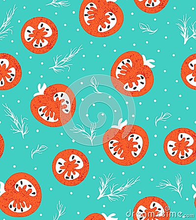 Vector red tomatoes seamless pattern.Grunge hipster food background. Vegetable retro texture for design. Vector Illustration