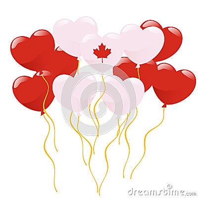 Vector red and white heart shaped balloons imitating Canada fla Vector Illustration