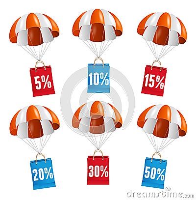 Vector red and white parachute with paper bag sale Vector Illustration