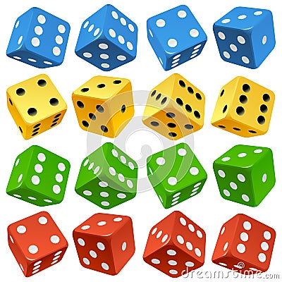 Vector red, yellow, green and blue dice set Vector Illustration