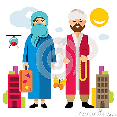 Vector Refugee migrants family. Illegal migration. Flat style colorful Cartoon illustration. Vector Illustration