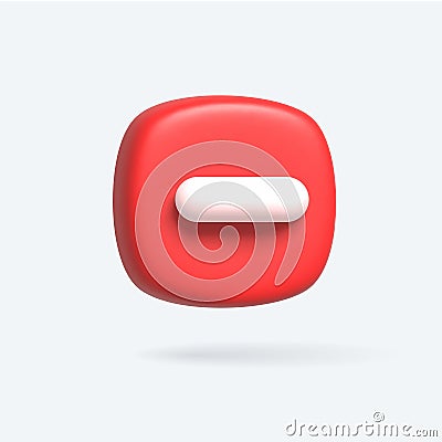 Vector Render 3d of Minus Icon. Red color. Vector Illustration