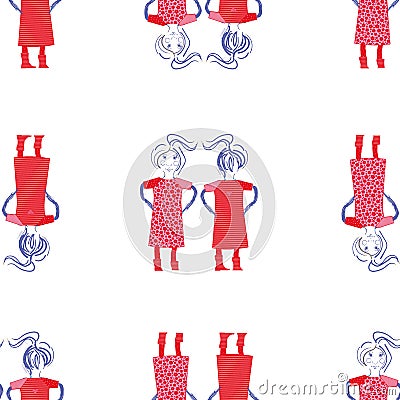 Vector repeat girls in dress pattern print background Vector Illustration