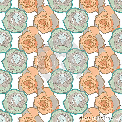 Vector repeat seamless pattern with roses Cartoon Illustration