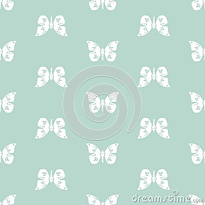 White butterflies butterflies and blue background repeat pattern. Vector seamless pattern. Vector Illustration