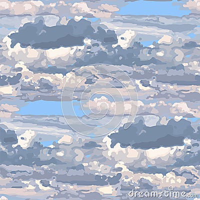 Vector repeated seamless pattern of fluffy clouds in the sky Stock Photo