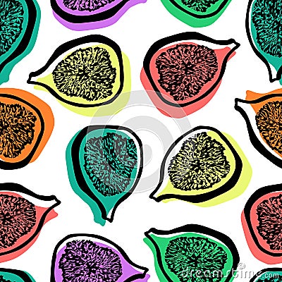 Vector repeating texture with stylized figs. Abstract seamless pattern Stock Photo