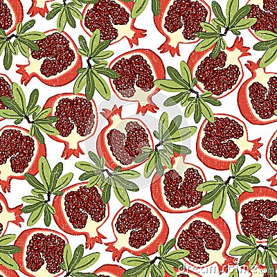 Vector repeating texture with stylized pomegranate. Abstract seamless pattern Vector Illustration