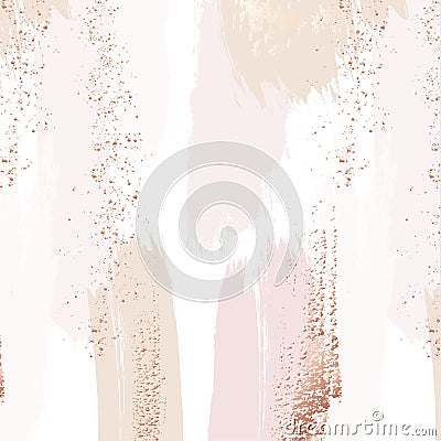 Vector repetition pattern in tender beige, pink colors with rose gold glitters. Vector grunge abstract background. Wedding Vector Illustration