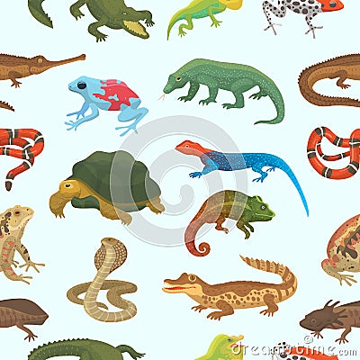 Vector reptile nature lizard animal wildlife wild chameleon, snake, turtle, crocodile illustration of reptilian Vector Illustration
