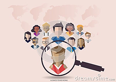 Vector research people for business teams worker with vector world map.Flat design Vector Illustration