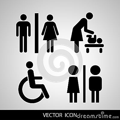 Vector restroom icons: lady, man, child and disability Vector Illustration